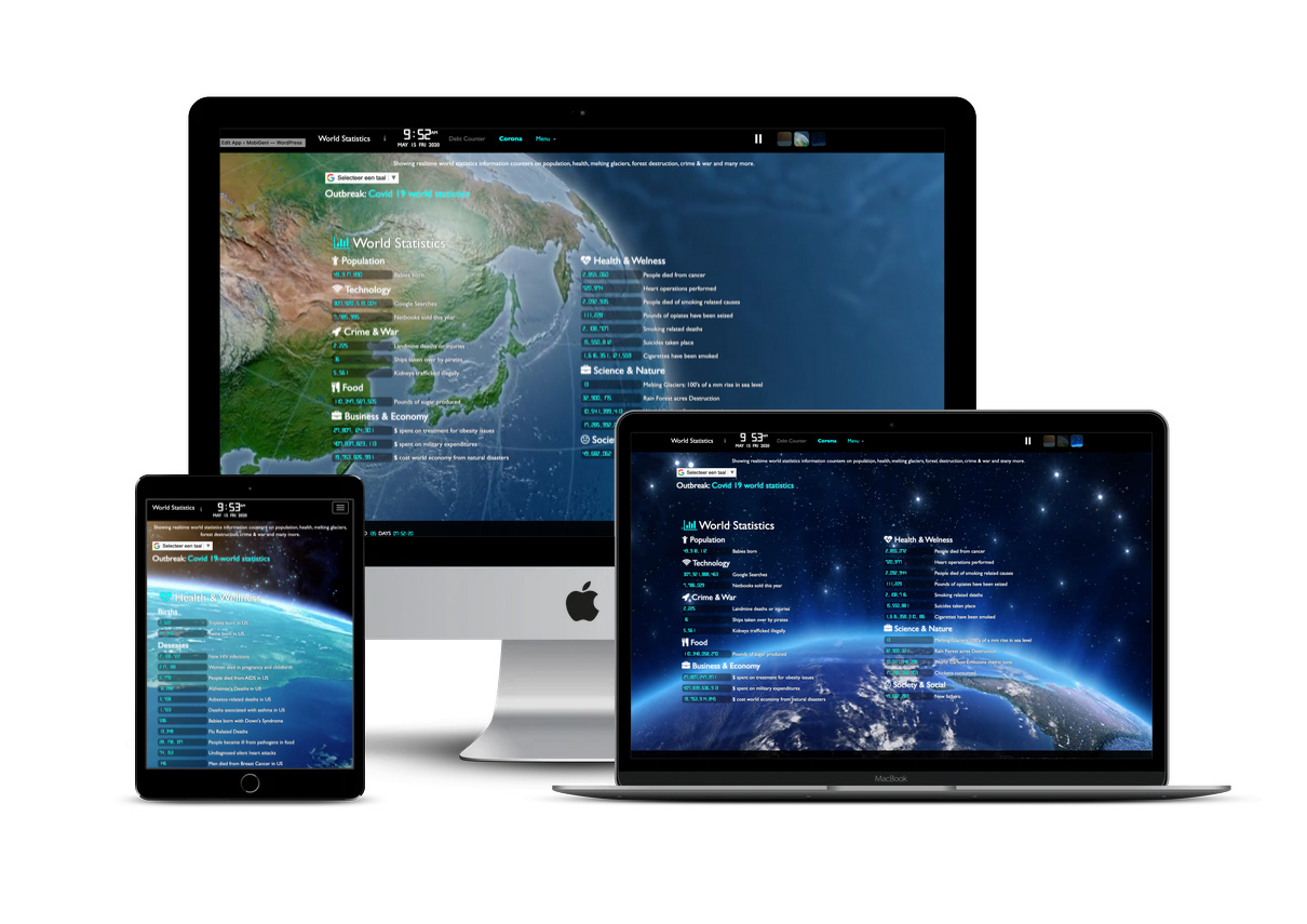 World statistics counter dashboard