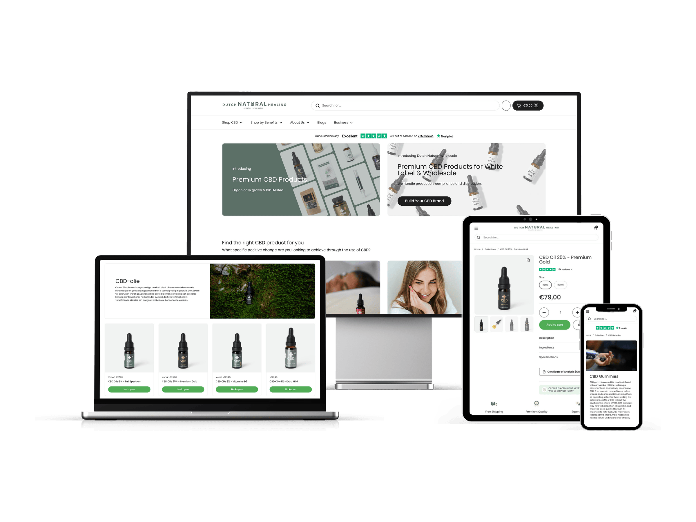 Webshop van Dutch Natural Healing op desktop, laptop, tablet en telefoon