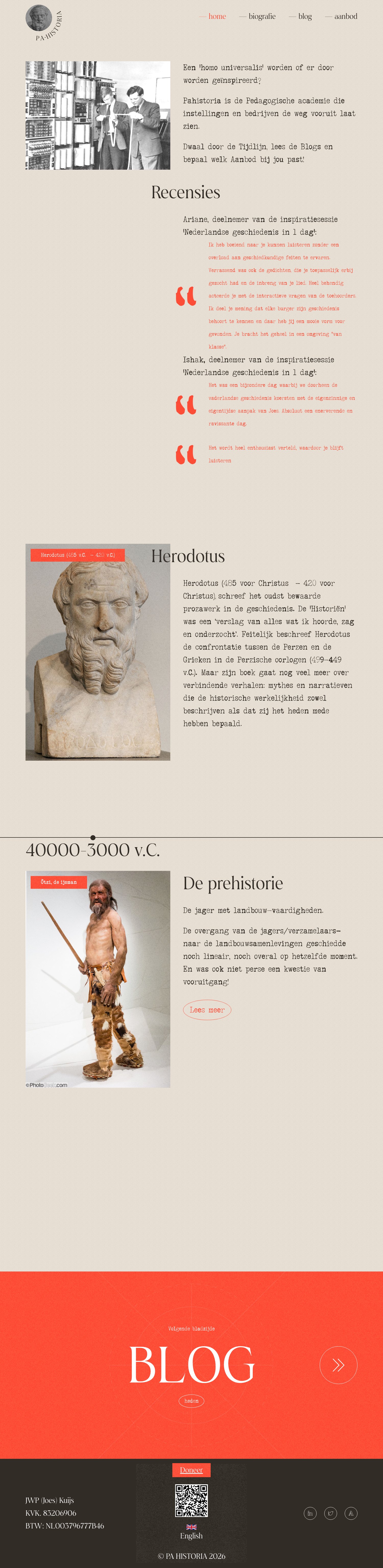 Screenshot van de website van PA Historia