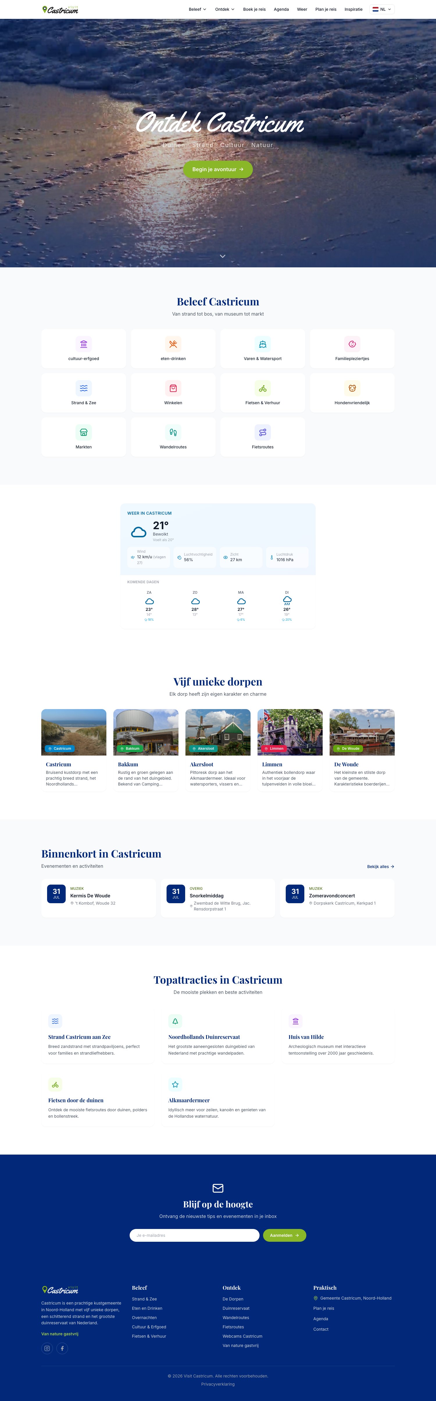 Screenshot van de website van Visit Castricum