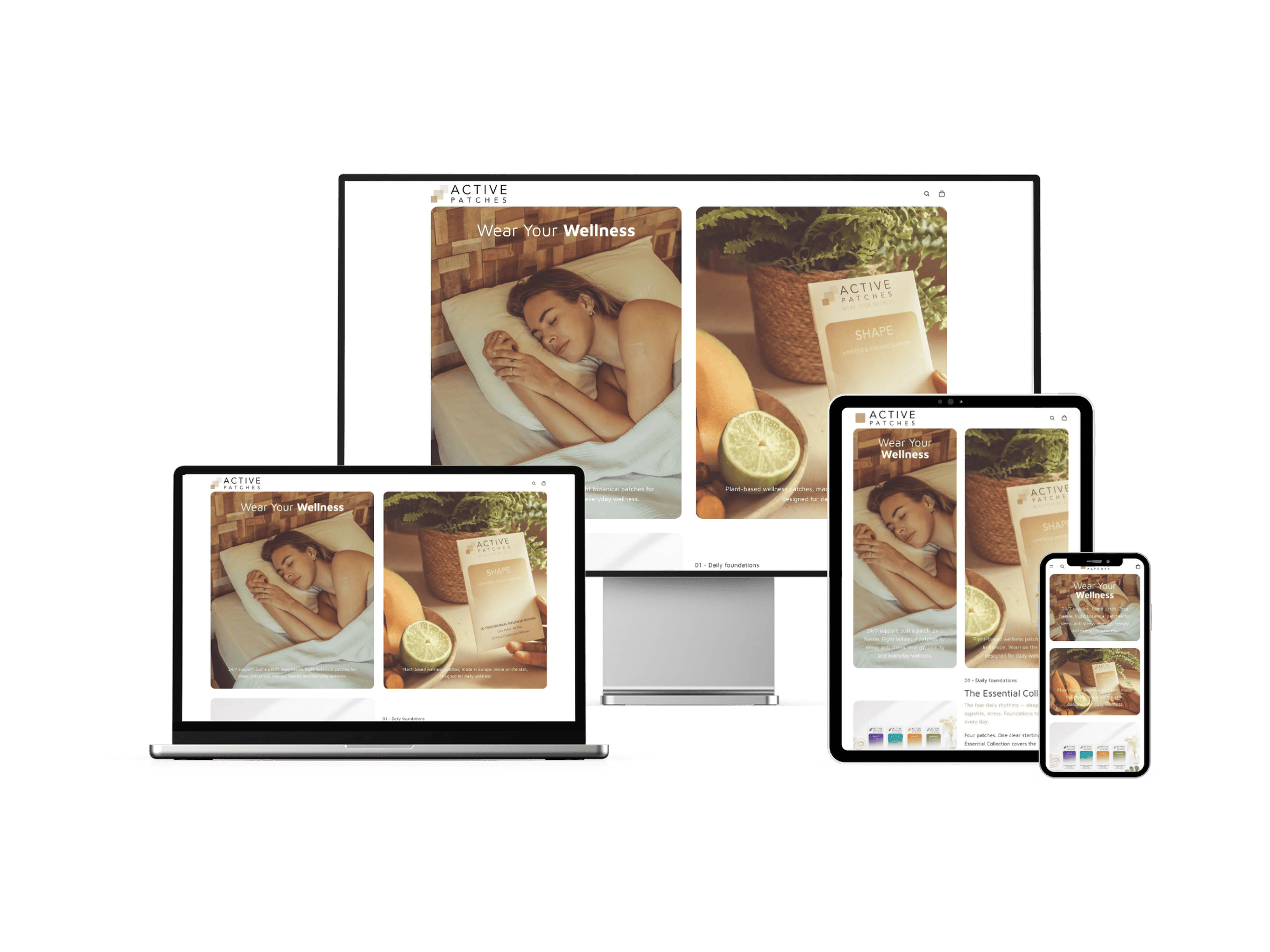 ActivePatches webshop op desktop, laptop, tablet en telefoon