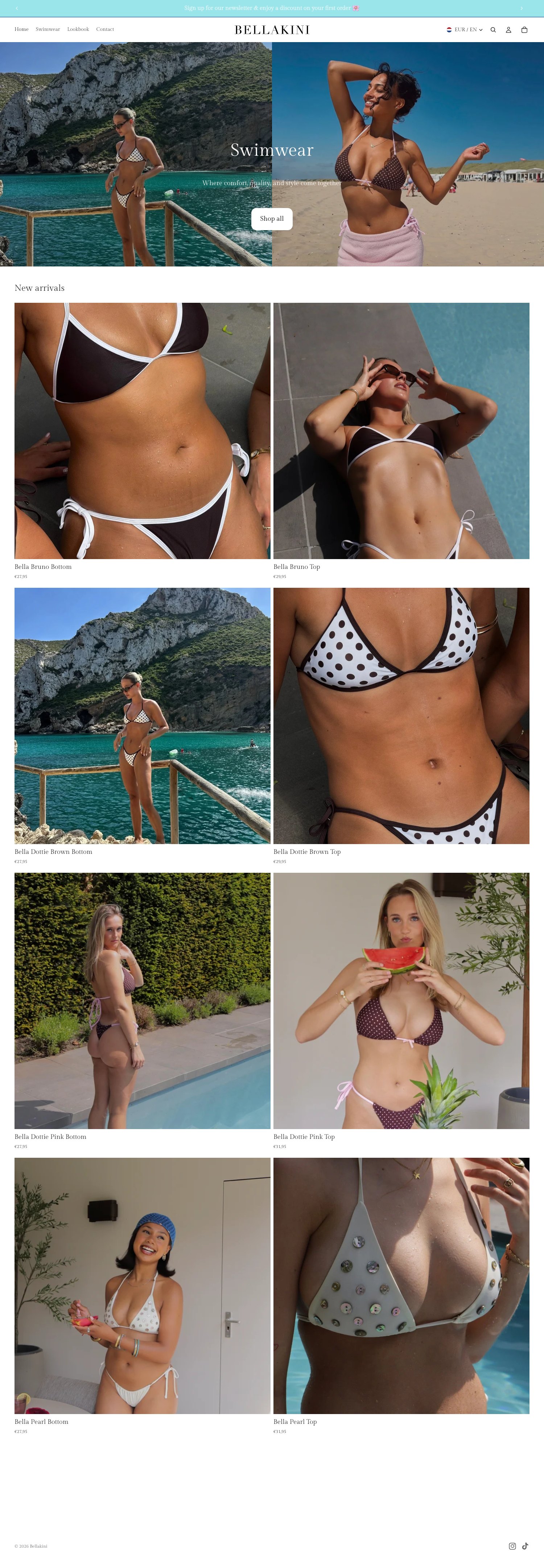 Homepage van de Shopify-webshop van Bellakini