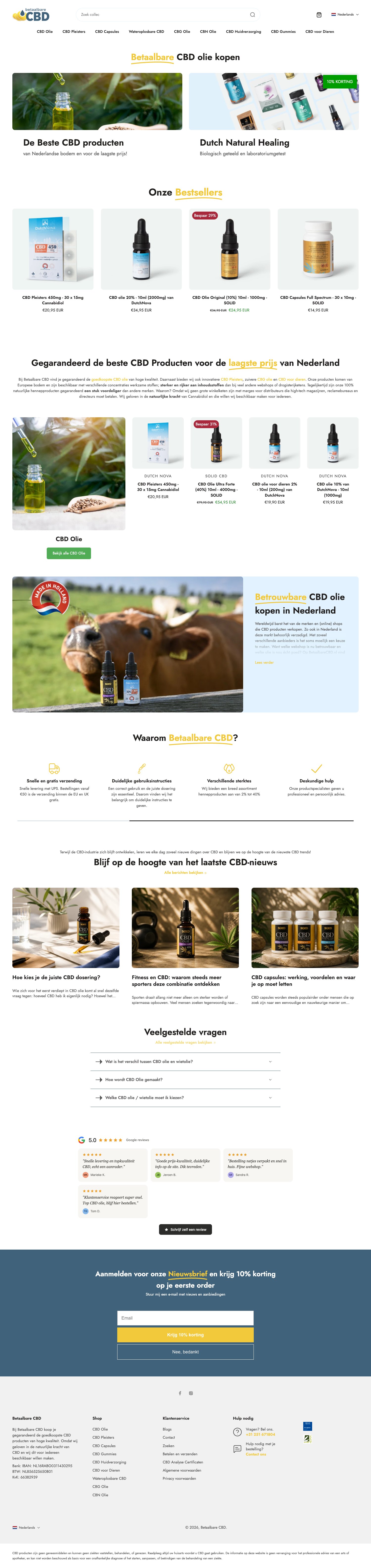 Homepage van de Shopify-webshop van Betaalbare CBD