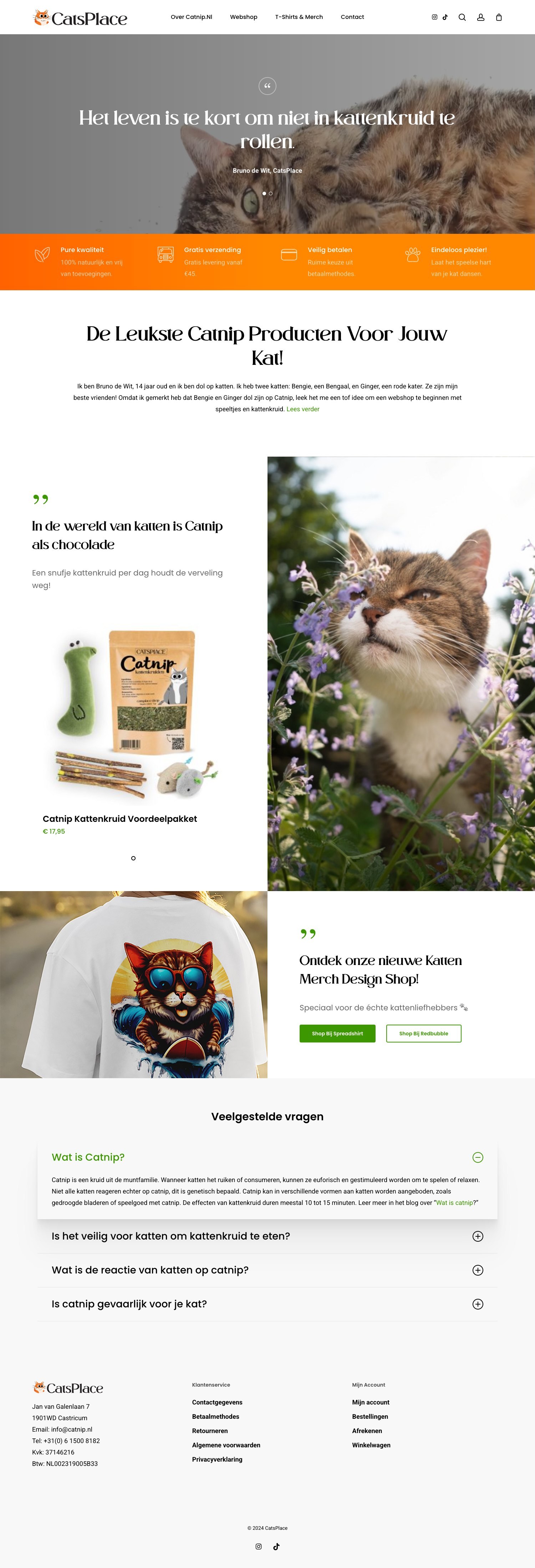 Homepage van de WooCommerce-webshop van Catnip.nl
