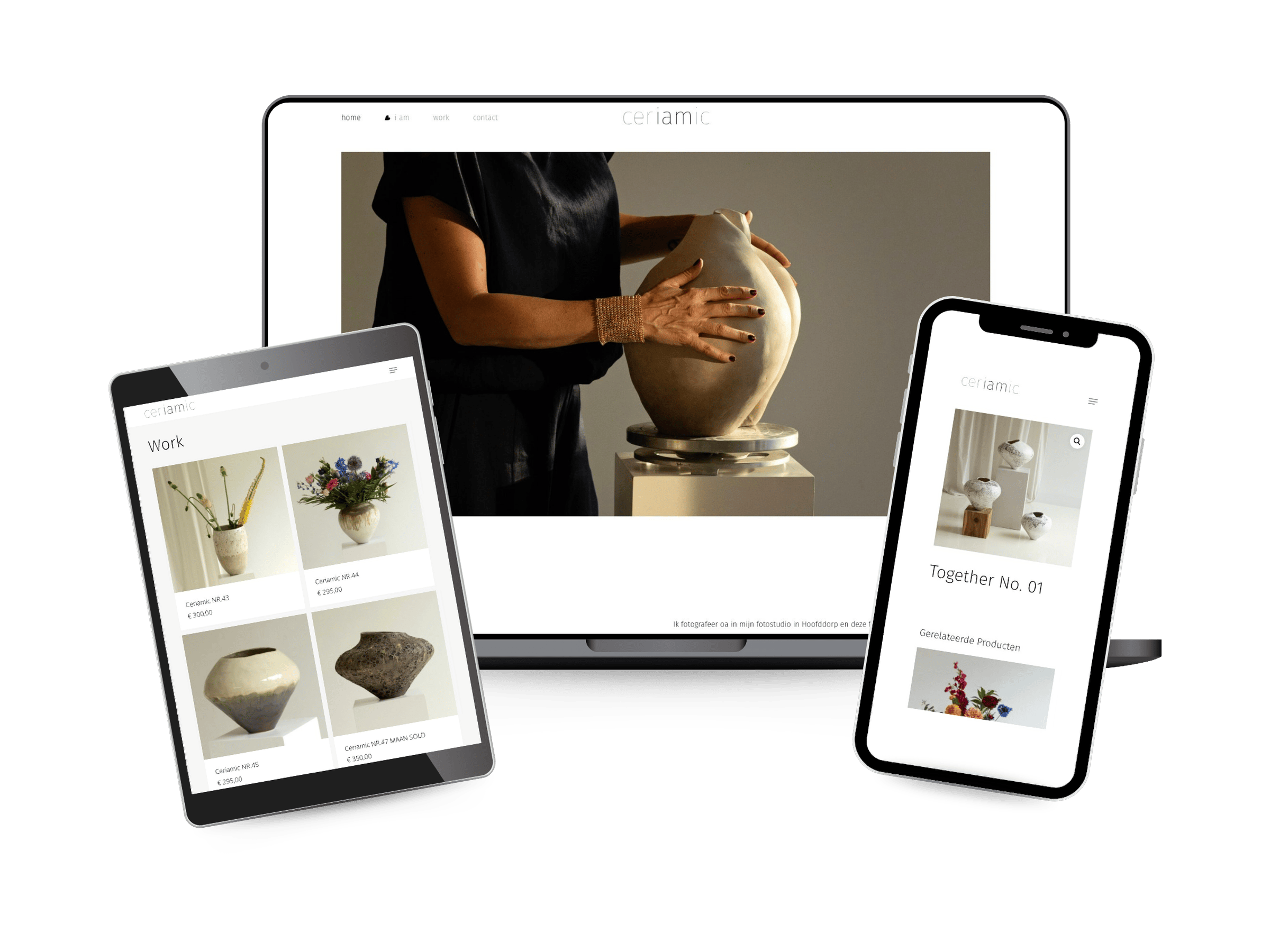Ceriamic website en webshop op laptop, tablet en telefoon