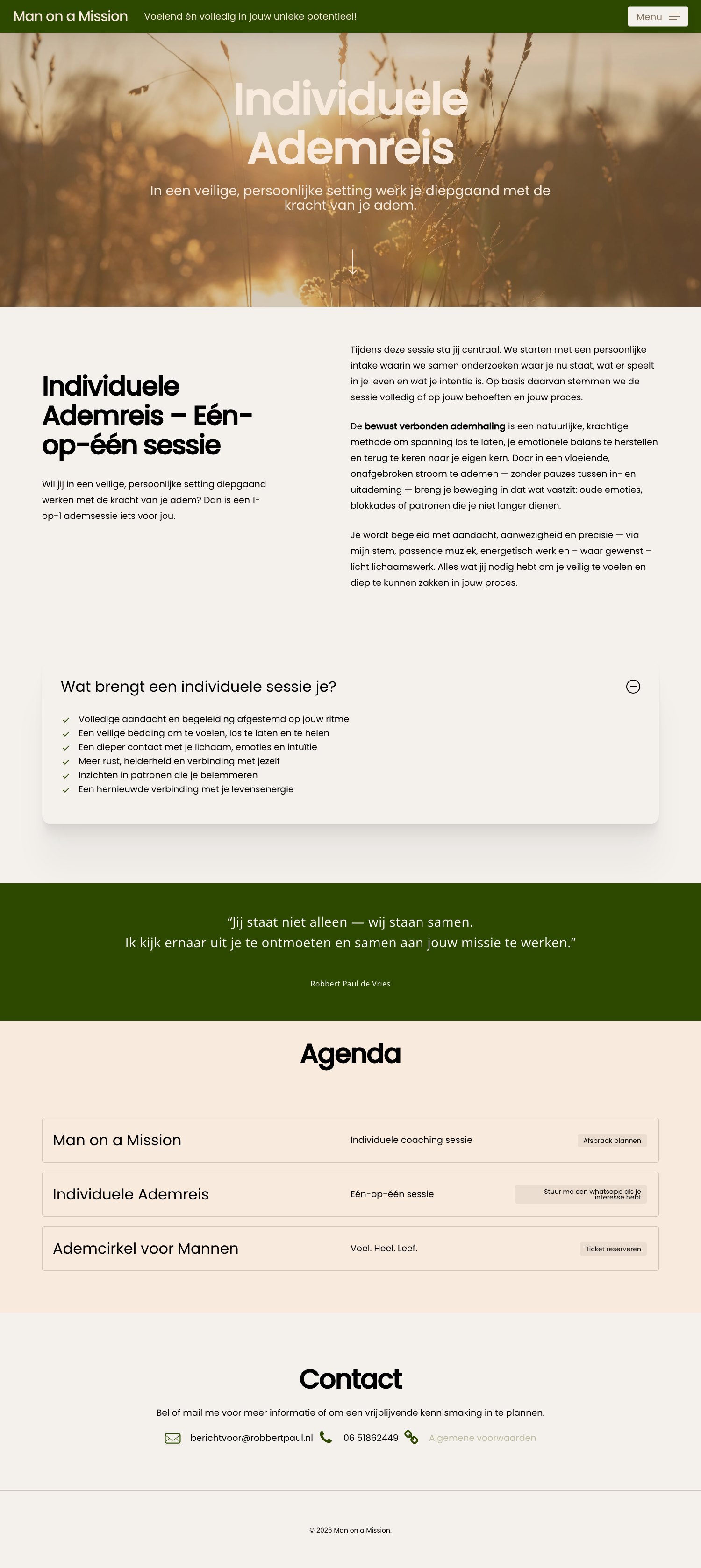 Volledige schermafbeelding van de pagina Individuele Ademreis van manonamission.nl